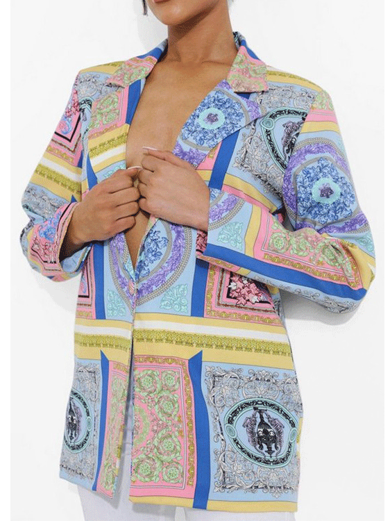 Women's Blazers Printed Lapel Long Sleeve Blazer - MsDressly