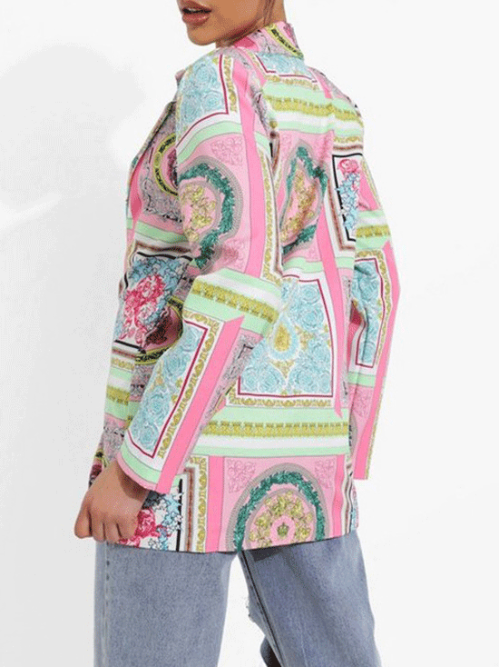 Women's Blazers Printed Lapel Long Sleeve Blazer - MsDressly