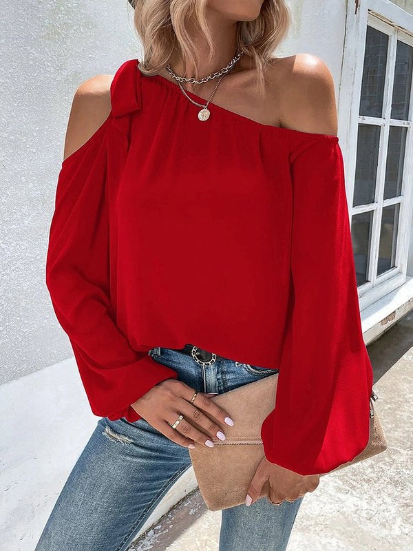 Women's  Blouses Chiffon Temperament Off Shoulder Tie Loose  Blouse - MsDressly