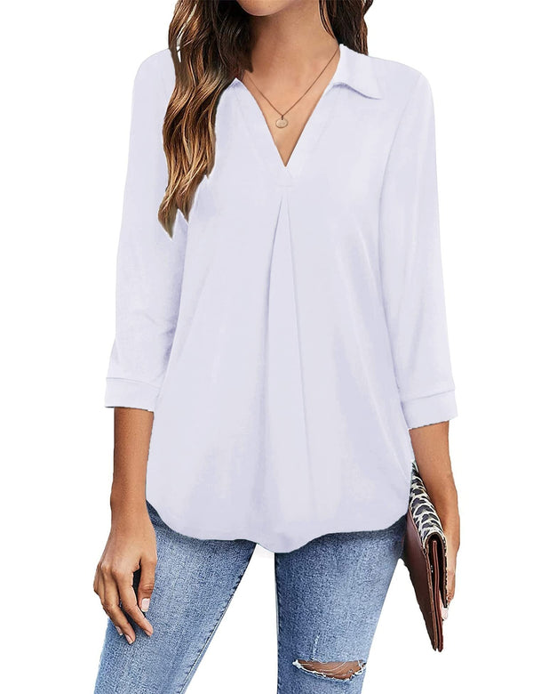 Women’s Blouses Collared V Neck Casual Loose Blouse - MsDressly