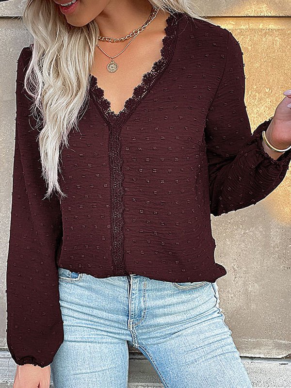 Women's Blouses Commuter Long Sleeve Lace Splice Blouse - MsDressly