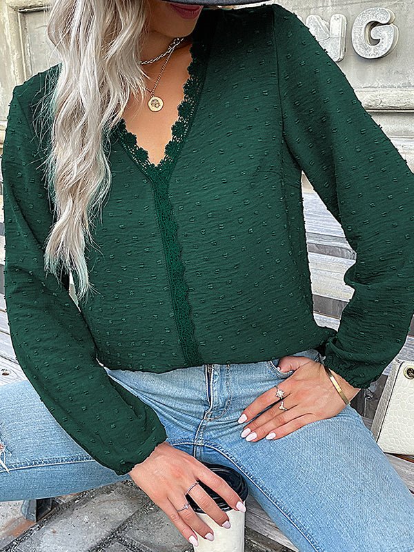 Women's Blouses Commuter Long Sleeve Lace Splice Blouse - MsDressly