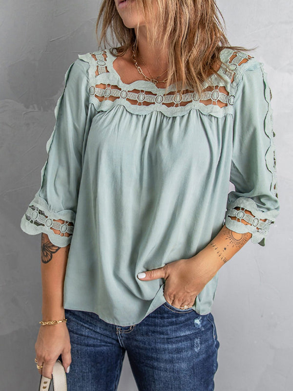 Women's Blouses Lace Panel Loose Half Sleeves Blouses - Blouses - Instastyled | Online Fashion Free Shipping Clothing, Dresses, Tops, Shoes - 07/02/2022 - 30-40 - BLO2202081562