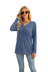 Women's Blouses Long Sleeve Pleated V Neck Blouse - MsDressly