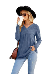 Women's Blouses Long Sleeve Pleated V Neck Blouse - MsDressly