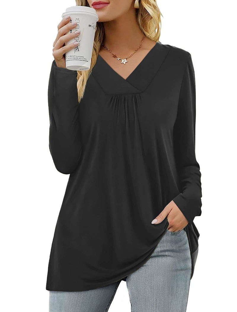 Women's Blouses Long Sleeve Pleated V Neck Blouse - MsDressly