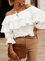 Women's Blouses Off-Shoulder Ruffle Long Sleeve Blouse - MsDressly