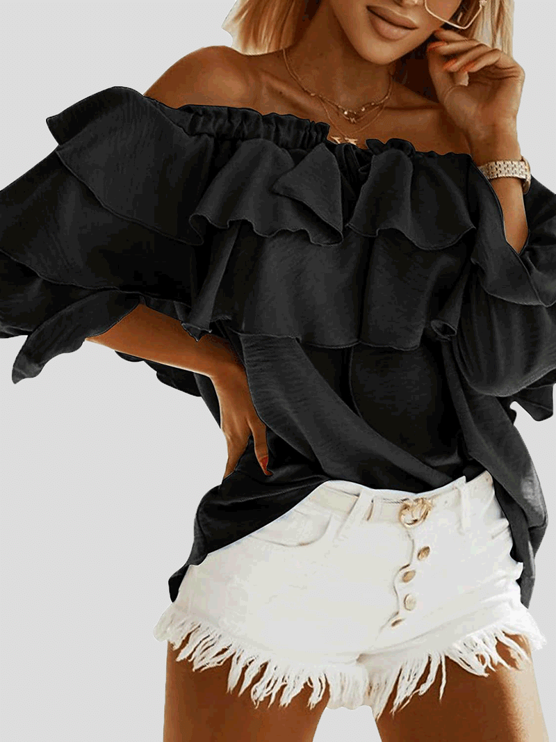 Women's Blouses Off-Shoulder Ruffle Long Sleeve Blouse - MsDressly