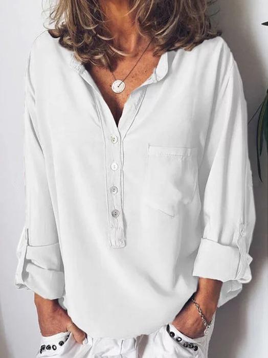 Women's Blouses Solid Button Pocket Long Sleeve Blouse - Blouses - INS | Online Fashion Free Shipping Clothing, Dresses, Tops, Shoes - 1/11/2021 - 10-20 - BLO2111011402