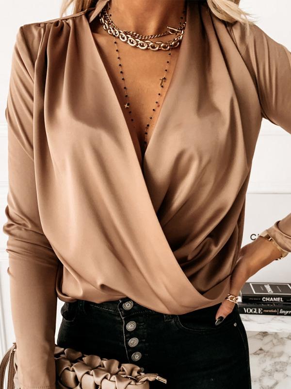 Women's Blouses V-Neck Temperament Long Sleeve Blouse - Blouses - INS | Online Fashion Free Shipping Clothing, Dresses, Tops, Shoes - 04/11/2021 - 30-40 - BLO2111041407