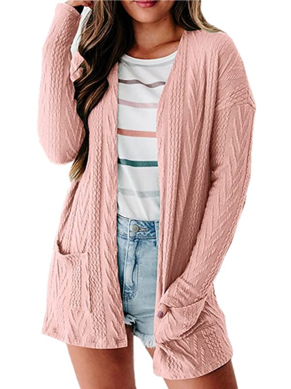 Women's Cardigans Solid Loose Knitted Long Sleeve Sweater Cardigan - MsDressly