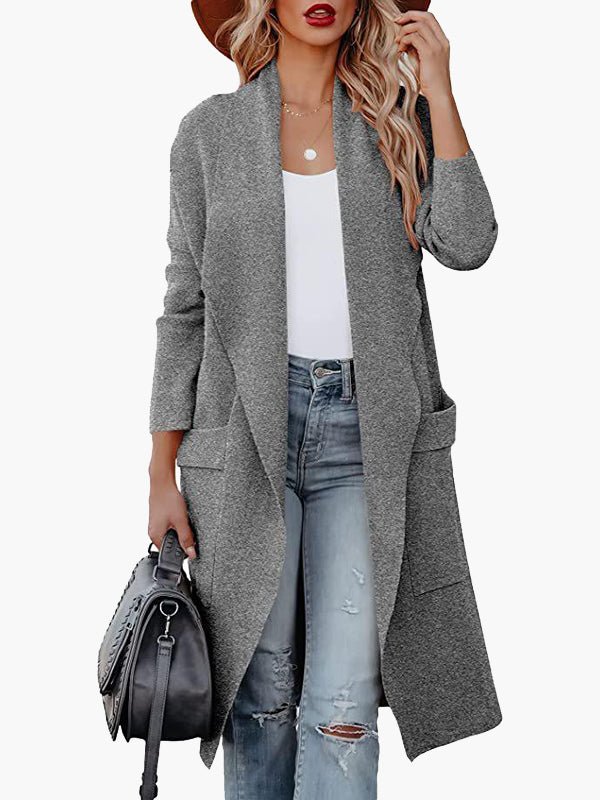 Women's Coats Casual Lapel Pocket Long Wool Coat - MsDressly