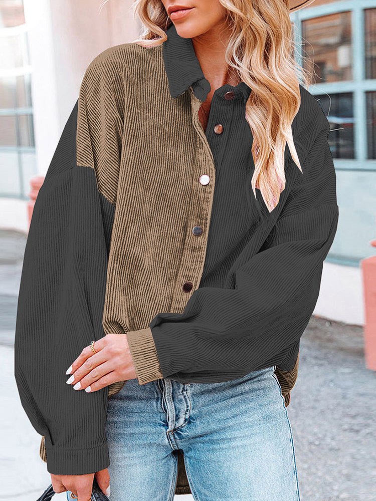 Women's Coats Color Block Corduroy Loose Jacket - MsDressly