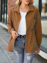 Women's Coats Corduroy Solid Button Cardigan Coat - MsDressly