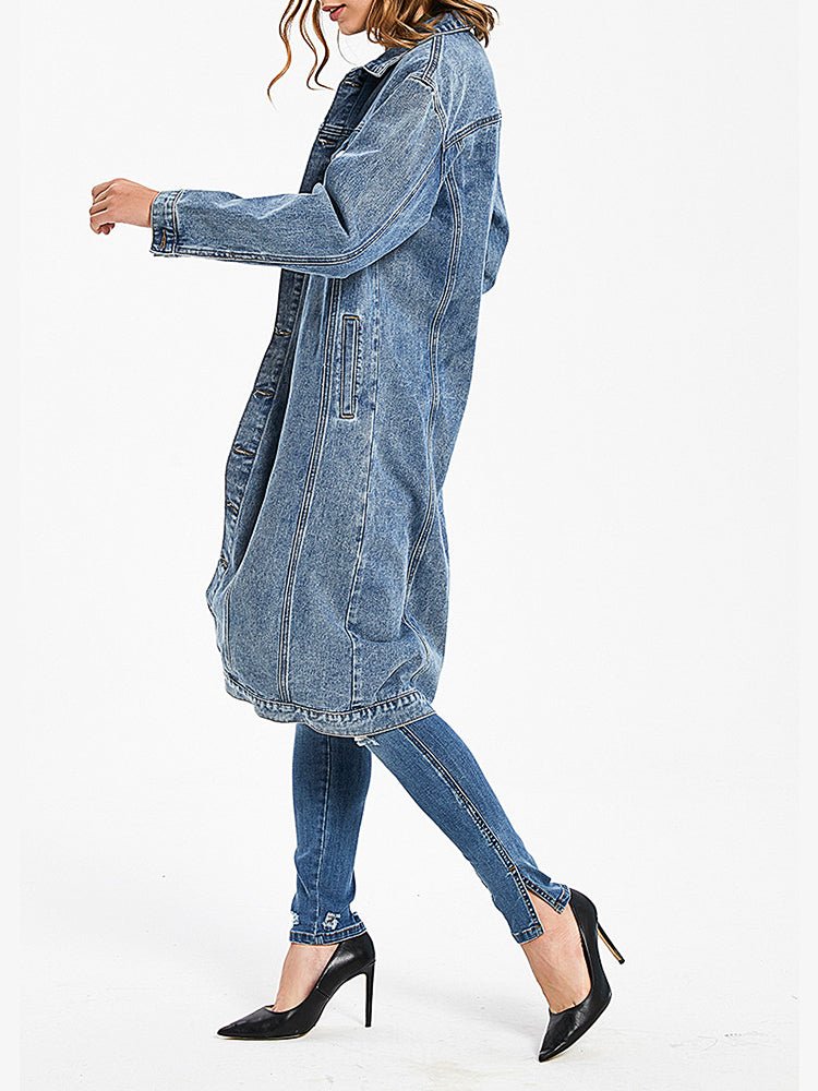 Women's Coats Denim Long Sleeve Single Breasted Coat - MsDressly