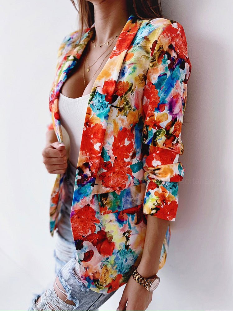 Women's Coats Fashion Floral Print Padded Shoulder Coat - MsDressly