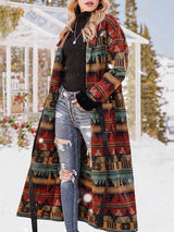 Women's Coats Reversible Printed Lapel Long Coat - MsDressly