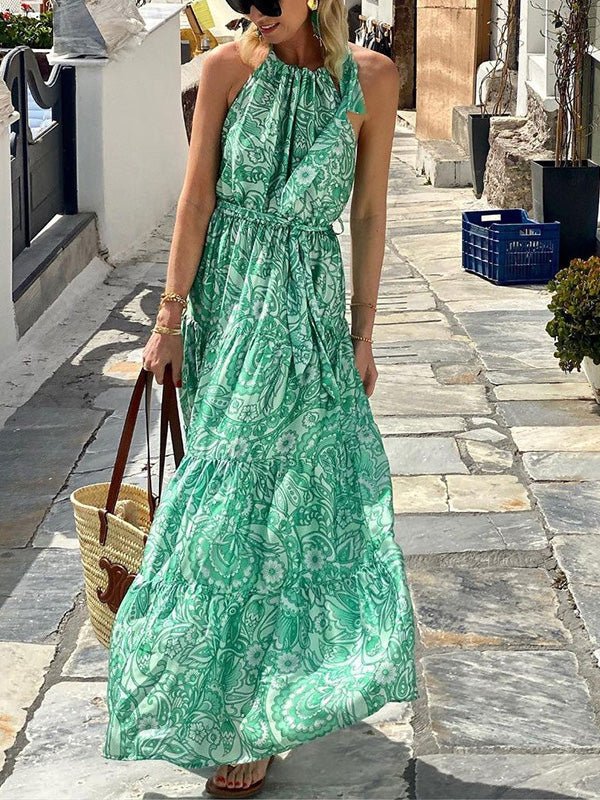 Women's Dresses Boho Print Halterneck Sleeveless Dress - MsDressly