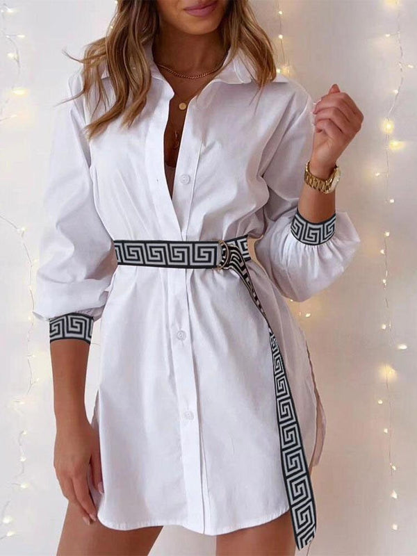 Women's Dresses Buttoned Long Sleeve Slit Shirt Dress - Mini Dresses - Instastyled | Online Fashion Free Shipping Clothing, Dresses, Tops, Shoes - 26/08/2022 - 40-50 - casual-dresses