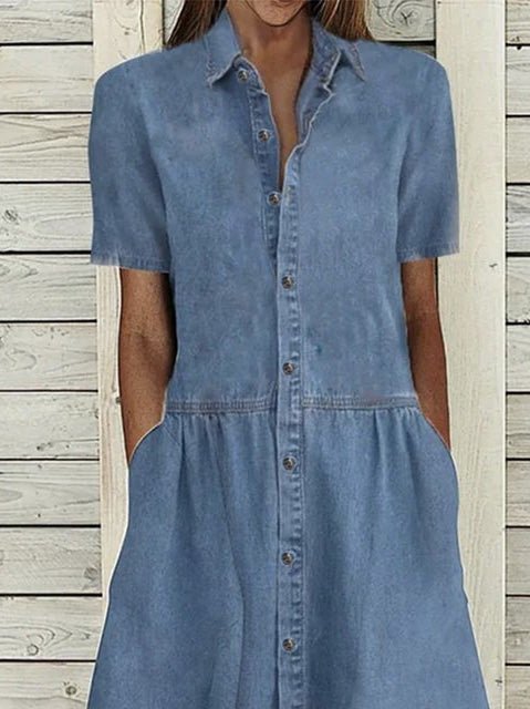 Women's Dresses Casual Lapel Button Pocket Denim Dress - MsDressly