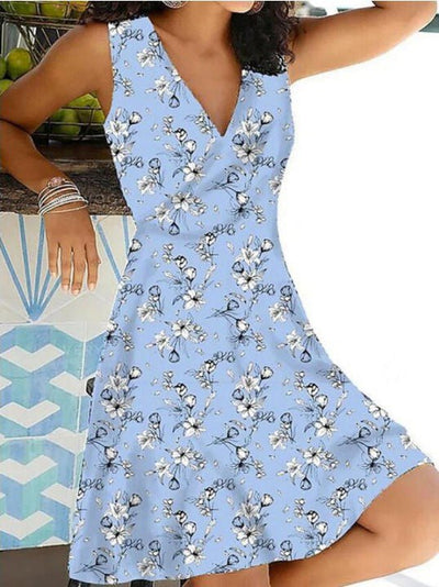 Women's Dresses Casual Print V-Neck Sleeveless Dress - MsDressly