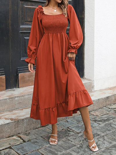 Women's Dresses Casual Square Neck Long Sleeve Ruffle Dress - MsDressly