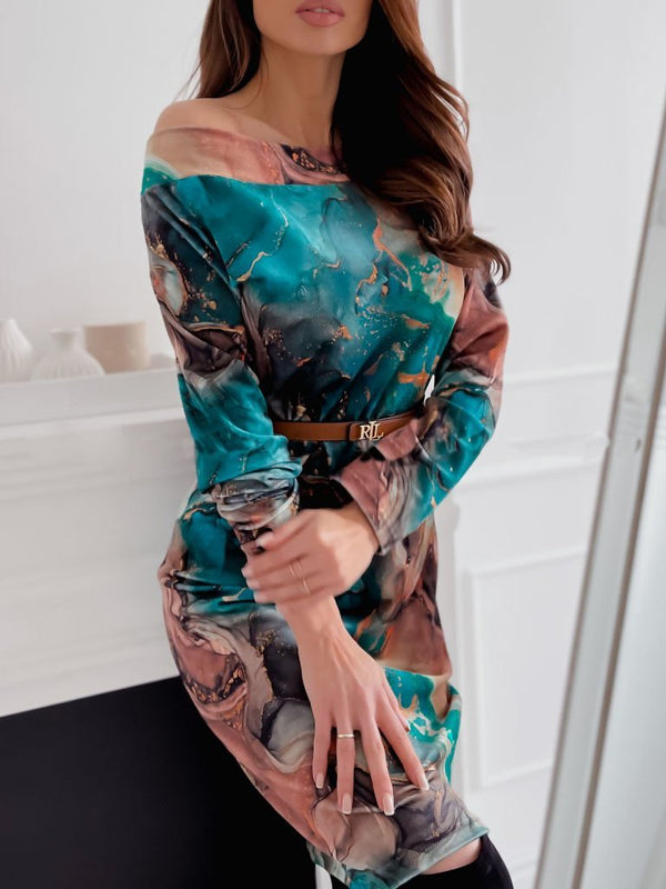 Women's Dresses Fashion Printed Strapless Belted Long Sleeve Dress - Midi Dresses - Instastyled | Online Fashion Free Shipping Clothing, Dresses, Tops, Shoes - 08/12/2021 - 20-30 - color-black