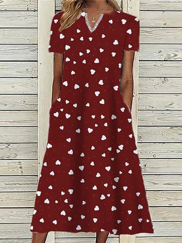 Women's Dresses Heart Print Pocket Short Sleeve Dress - Midi Dresses - Instastyled | Online Fashion Free Shipping Clothing, Dresses, Tops, Shoes - 05/08/2022 - Casual Dresses - Color_Black