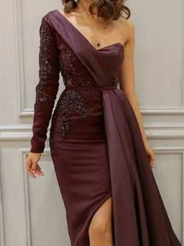 Women's Dresses One-Shoulder Irregular Slit Party Dress - MsDressly
