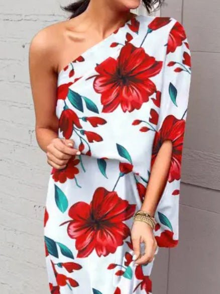 Women's Dresses One Shoulder Slit Print Dress - MsDressly