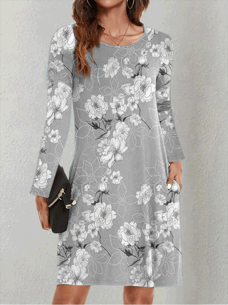 Women's Dresses Pocket Long Sleeve Printed Dress - MsDressly