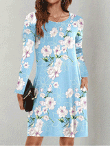 Women's Dresses Pocket Long Sleeve Printed Dress - MsDressly