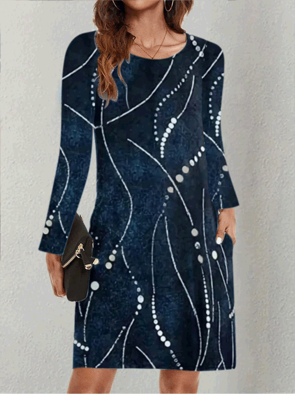 Women's Dresses Pocket Long Sleeve Printed Dress - MsDressly