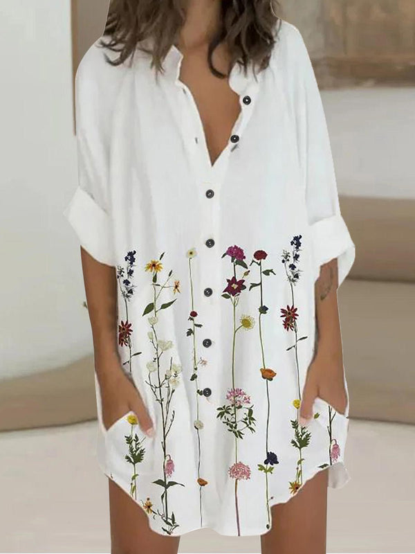 Women's Dresses Printed 3/4 Sleeve Shirt Dress - MsDressly