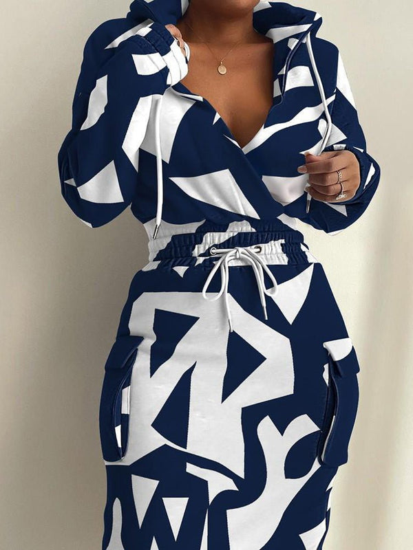 Women's Dresses Printed Elastic Waist Pocket Long Sleeve Dress - MsDressly