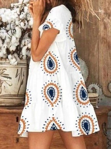 Women's Dresses Round Neck Printed Short Sleeve Dress - Mini Dresses - Instastyled | Online Fashion Free Shipping Clothing, Dresses, Tops, Shoes - 06/04/2022 - 20-30 - color-white