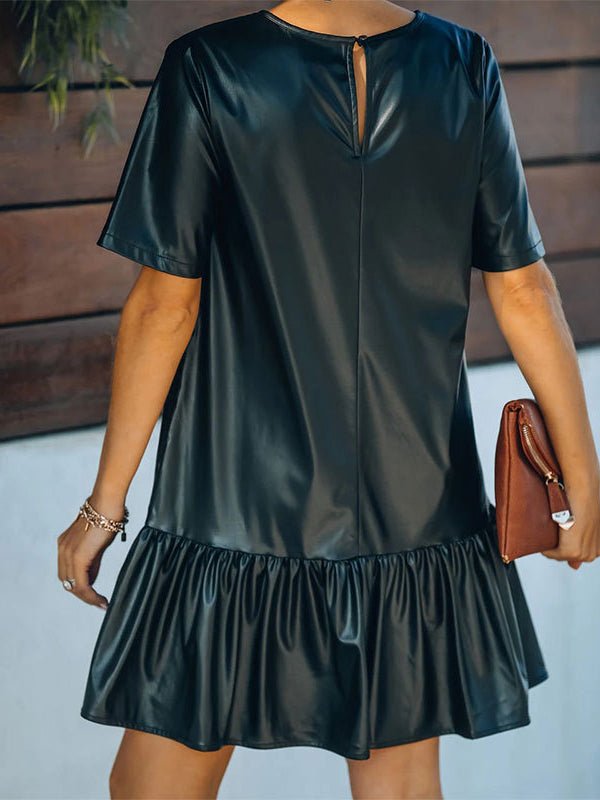 Women's Dresses Ruffled Faux Leather Short Sleeve Mini Dress - MsDressly