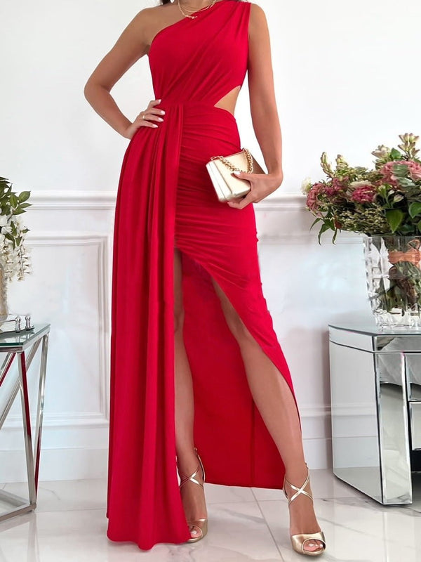 Women's Dresses Slanted Shoulder Cutout Sleeveless Slit Dress - Maxi Dresses - Instastyled | Online Fashion Free Shipping Clothing, Dresses, Tops, Shoes - 22/07/2022 - Color_Black - Color_Green