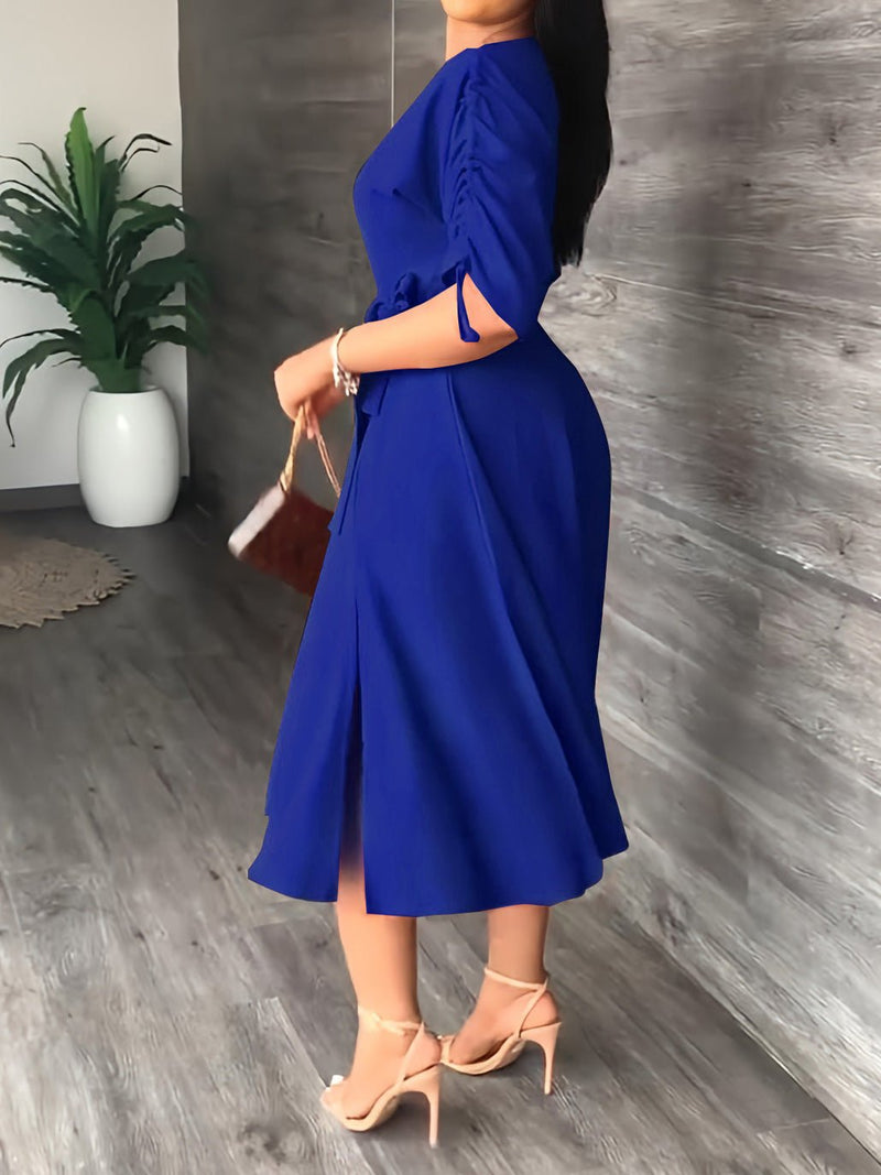 Women's Dresses Sloping Shoulder Tie Mid Sleeve Dress - MsDressly