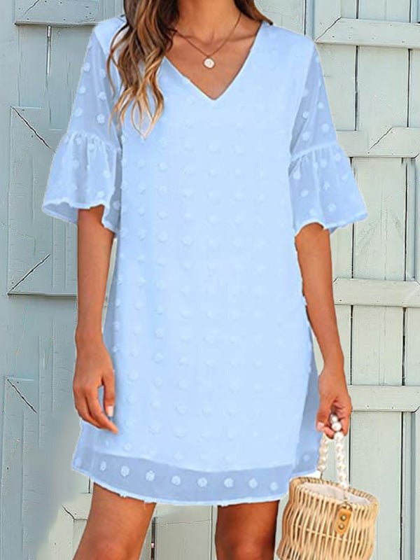 Women's Dresses Solid Jacquard Dots Chiffon Short Sleeve Dress - MsDressly