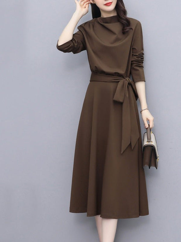 Women's Dresses Solid Lace-Up Long Sleeve Dress - MsDressly