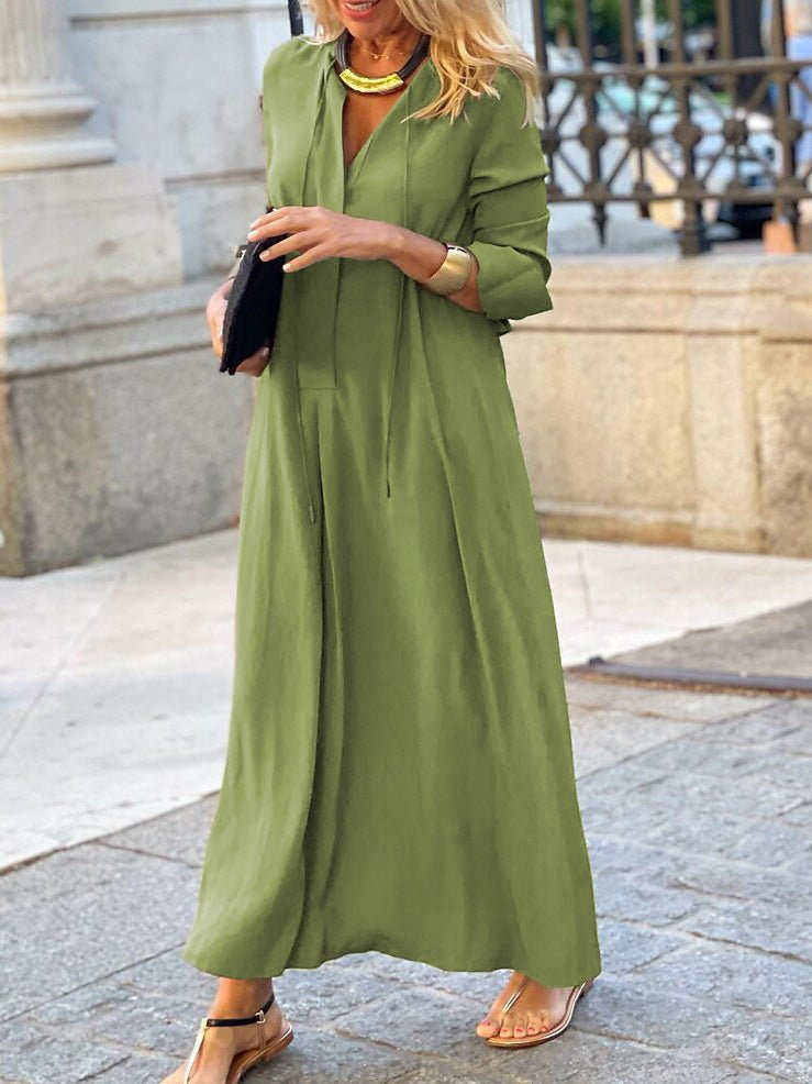 Women's Dresses Solid Lapel Long Sleeve Casual Dress - MsDressly