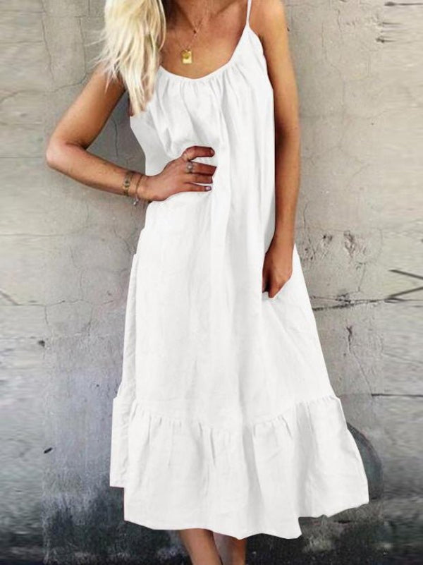 Women's Dresses Solid Sling Ruffled Casual Dress - MsDressly