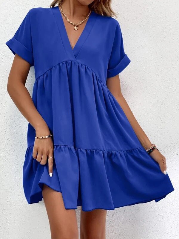 Women's Dresses Solid V-Neck Short Sleeve Mini Dress - MsDressly