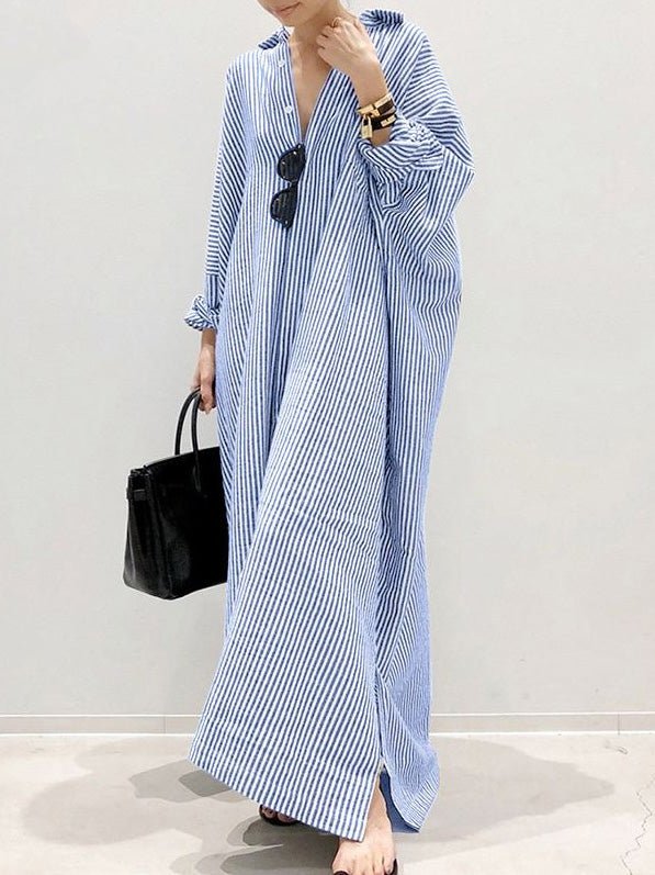 Women's Dresses Striped Long Sleeve Slit Irregular Dress - MsDressly