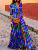 Women's Dresses Striped Print Button Shirt Dress - Maxi Dresses - Instastyled | Online Fashion Free Shipping Clothing, Dresses, Tops, Shoes - 29/07/2022 - 30-40 - casual-dresses