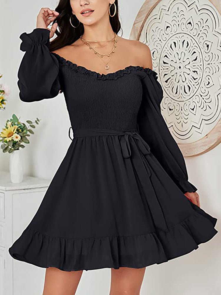 Women's Dresses V-Neck Chiffon Waist Closing Mini Dress - MsDressly