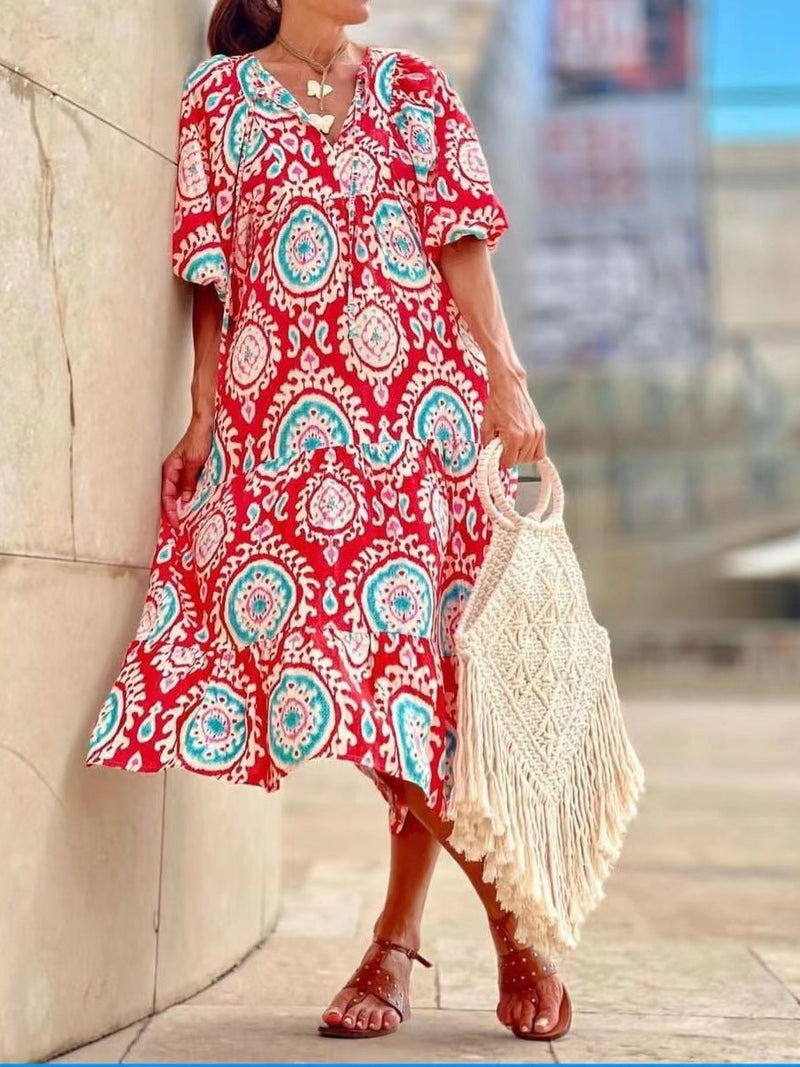 Women's Dresses Vintage Print Puff Sleeve Maxi Dress - MsDressly