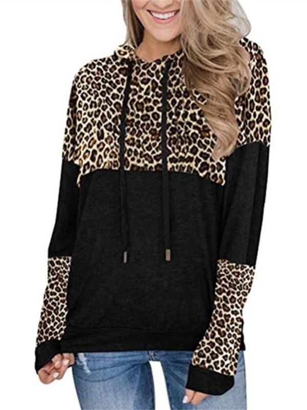 Women's Hoodies Casual Commuting Leopard Print Long Sleeve Plush Hoodie - MsDressly