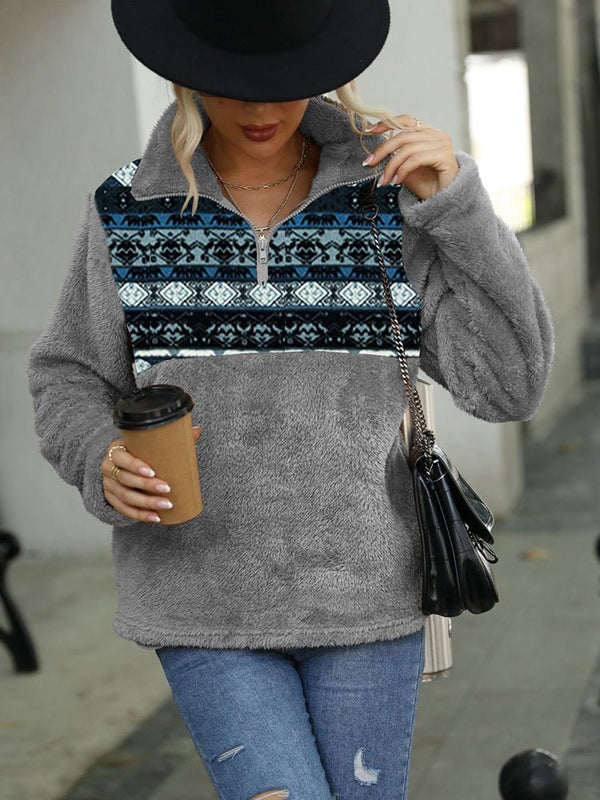 Women's Hoodies Colorblock Geometric Printed Sweatshirt - MsDressly